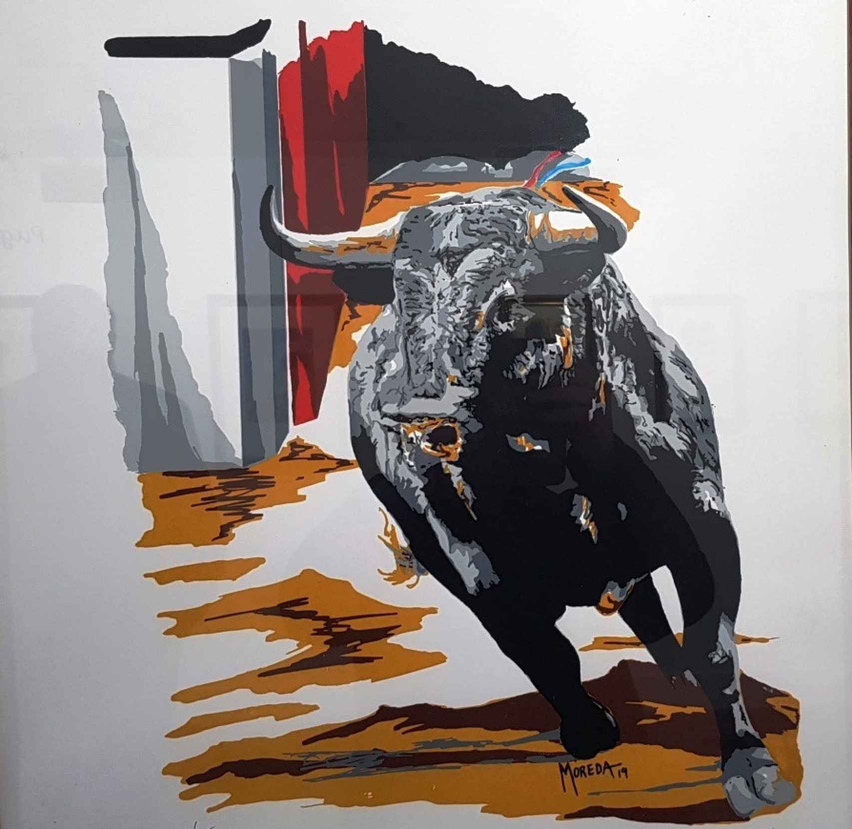 Un toro en movimiento pintado por el ilustrador medinense