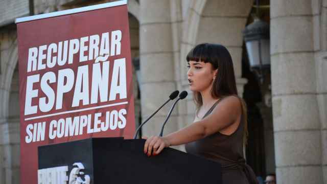 La portavoz del Frente Obrero Sara Rivas durante un acto celebrado en Madrid.
