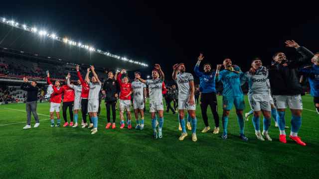 Los jugadores del Girona celebran la victoria contra el FC Barcelona