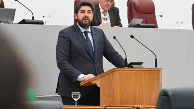 Fernando López Miras, este martes, durante su comparecencia en la Asamblea Regional.