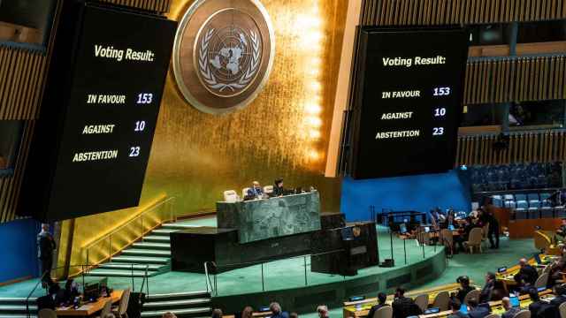 La Asamblea General de la ONU durante la votación del alto el fuego este lunes.