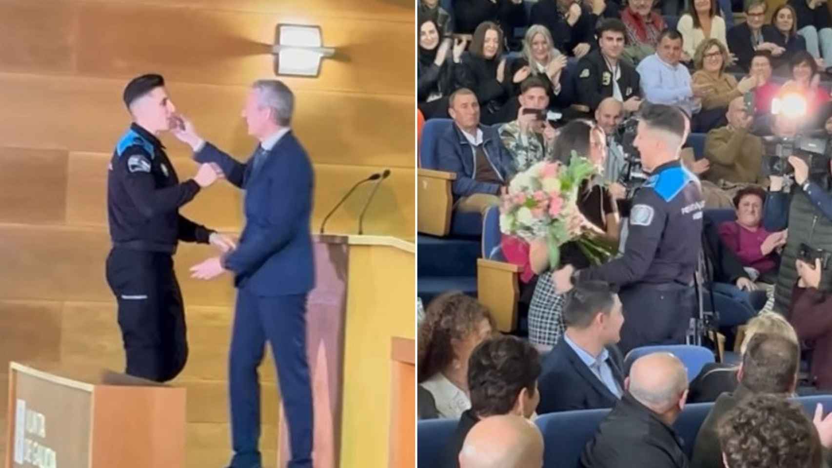 Imágenes del momento de la pedida de mano en la graduación de la XV Promoción de Policías Locales.