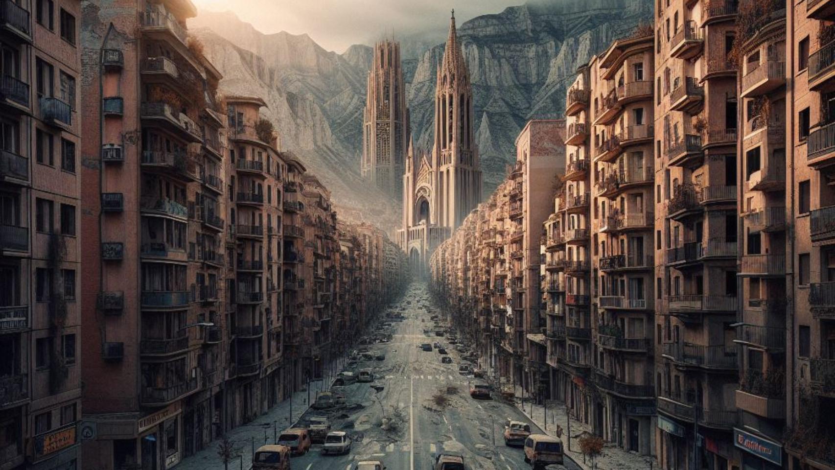 La ciudad de Alcoy desolada, en una imagen creada por Bing Image Creator