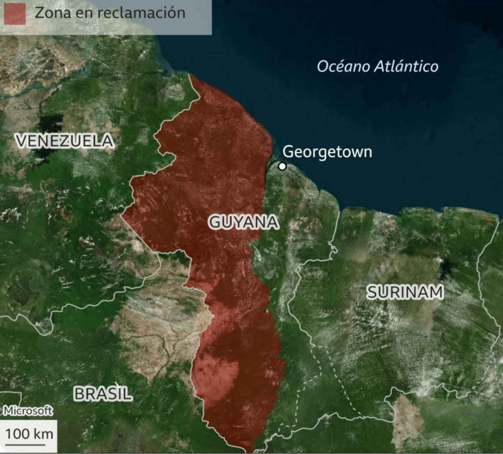 Mapa del conflicto entre Venezuela y Guyana