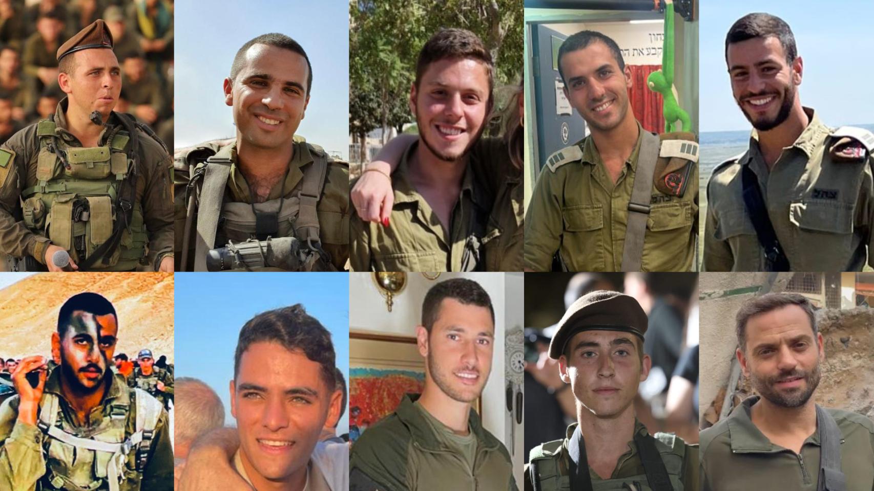 Los diez soldados de las Fuerzas de Defensa Israelíes muertos este martes en combate en el norte de Gaza.