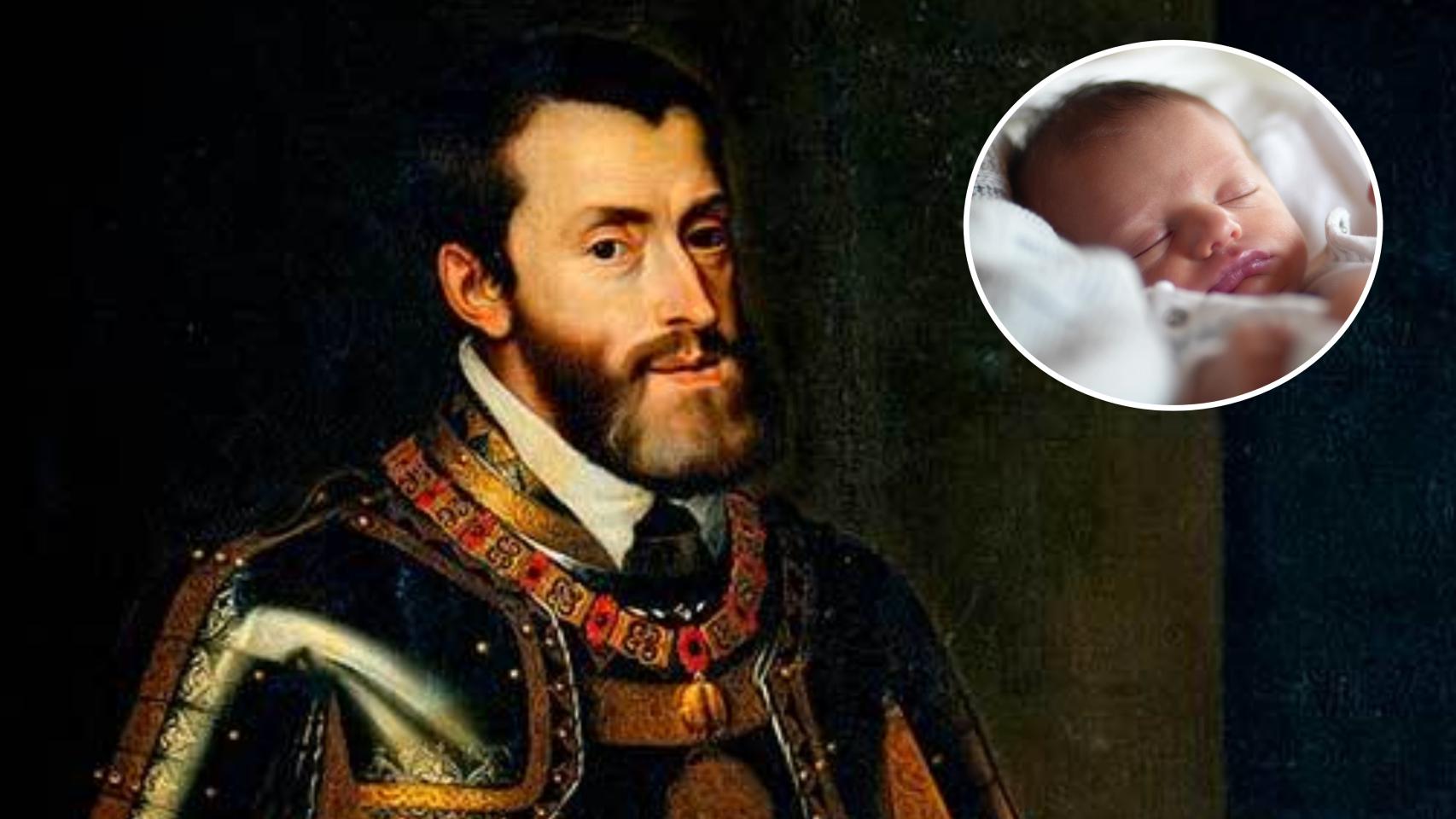 Un collage de Carlos I junto a una imagen de un recién nacido