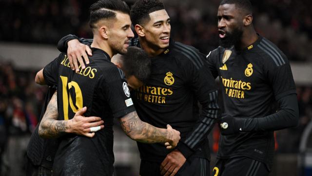 Bellingham, Ceballos y Rudiger celebran un gol frente al Unión Berlín