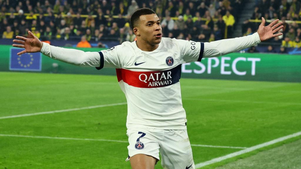 Mbappé celebra su gol contra el Dortmund