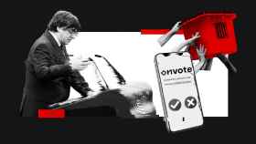 Carles Puigdemont y la app 'OnVote' en un fotomontaje