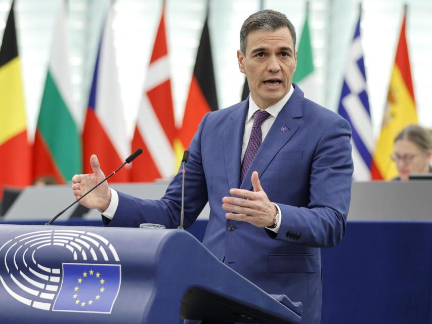 Pedro Sánchez, presidente del Gobierno, en su discurso ante el Parlamento Europeo.