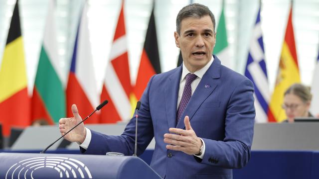 Pedro Sánchez, presidente del Gobierno, en su discurso ante el Parlamento Europeo.