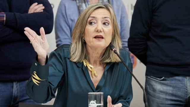 La todavía alcaldesa de Pamplona, Cristina Ibarrola, este miércoles en rueda de prensa.
