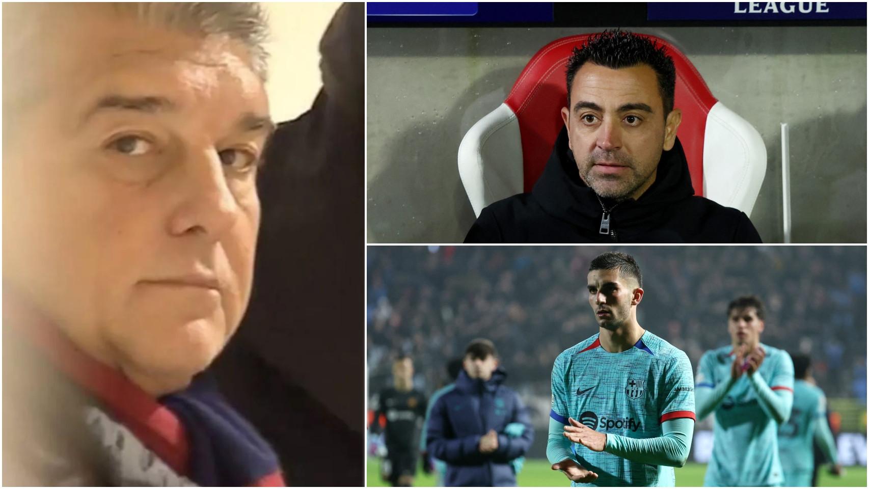 Laporta, Xavi y Ferran Torres, en la derrota del Barça contra el Amberes