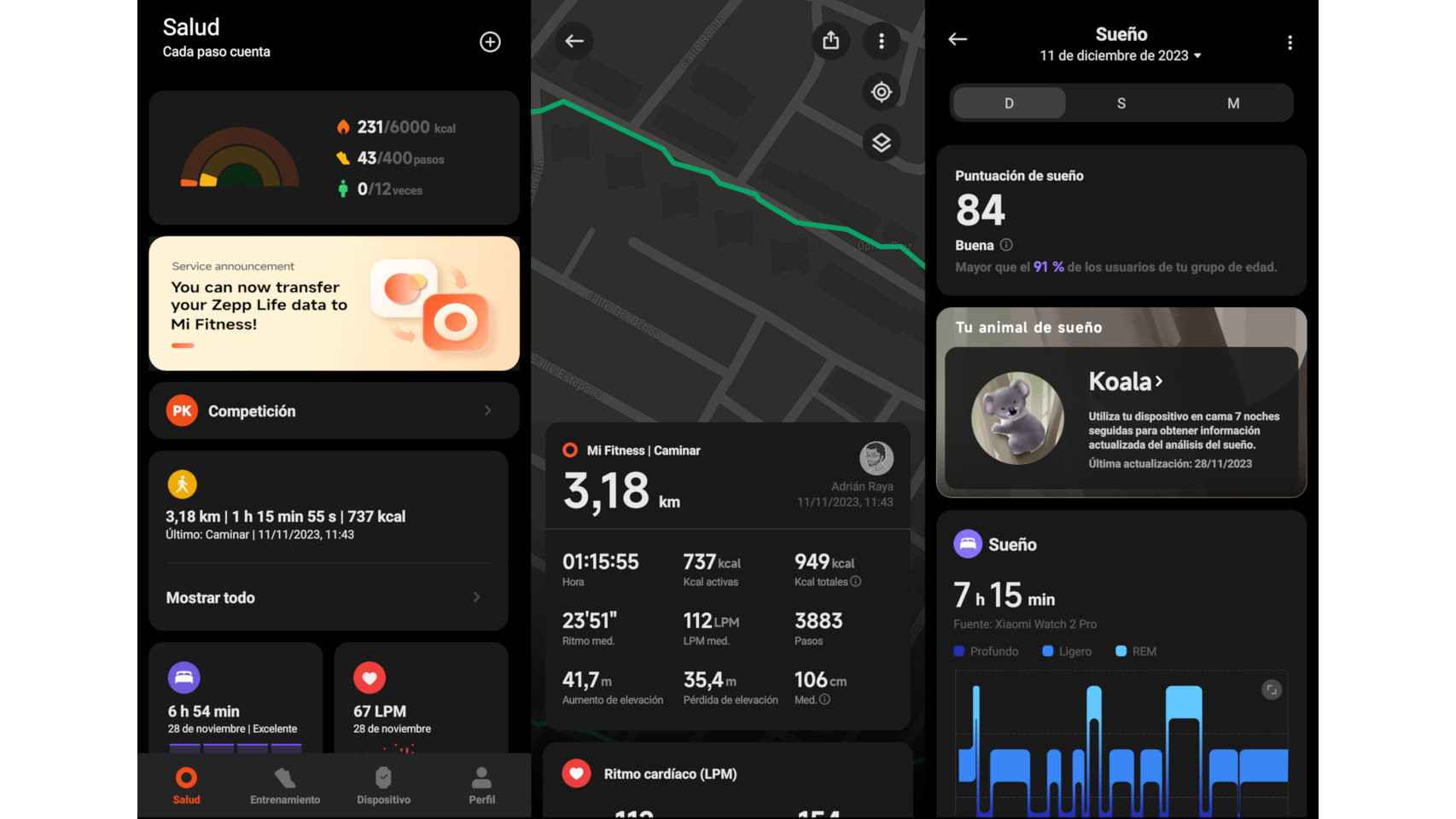 La app Mi Fitness ofrece acceso a todos los datos del reloj