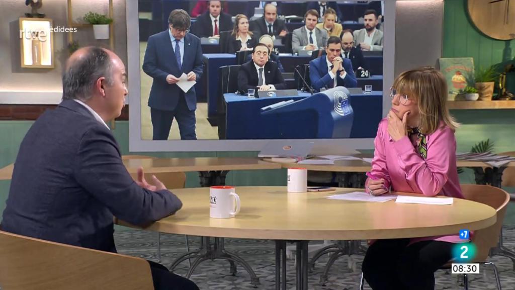 Jordi Turull y Gemma Nierga, en la entrevista de 'Cafè d'idees', del circuito catalán de TVE.