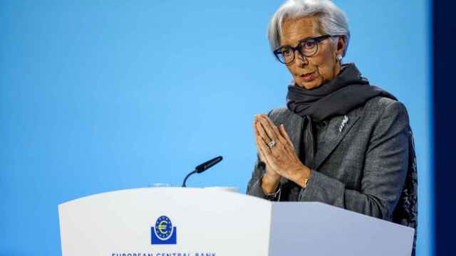 La presidenta del BCE, Christine Lagarde, durante su rueda de prensa de este jueves en Fráncfort