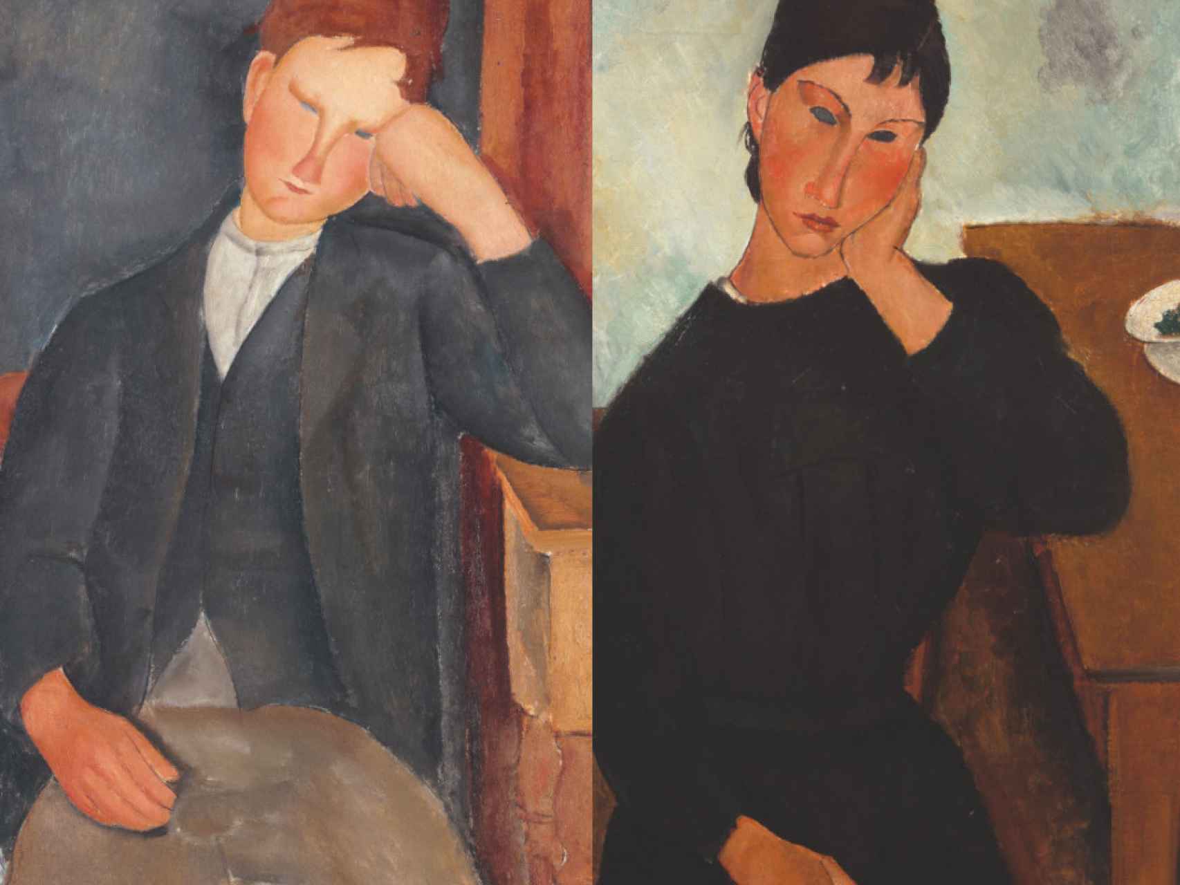 De izquierda a derecha, 'El joven aprendiz', 1917-1919 (© RMN-Grand Palais - Musée de l'Orangerie) / Hervé  Lewandowski). 'Elvire sentada, apoyada en una mesa', 1919 (Saint Louis Art Museum)