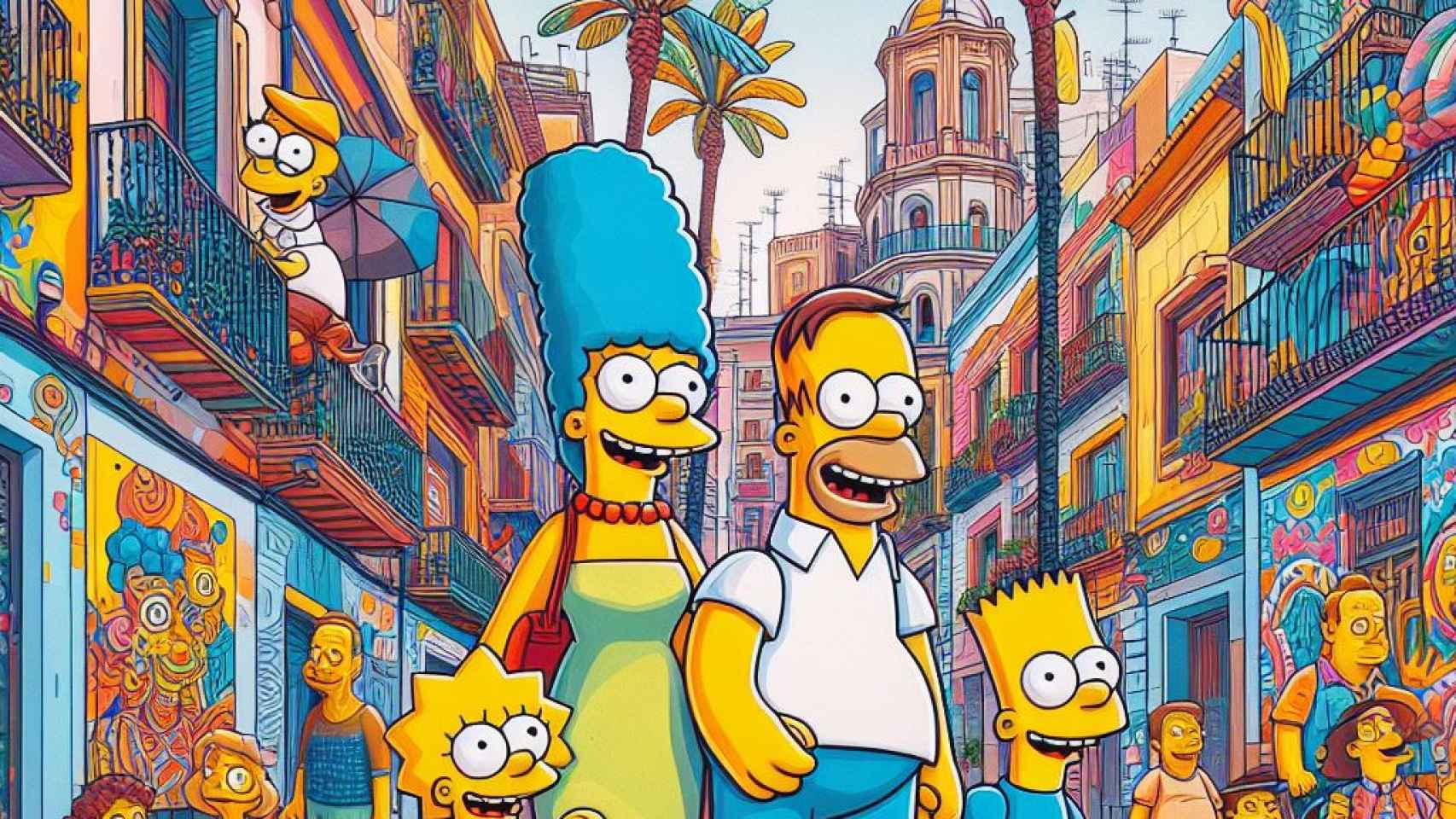 Los Simpson pasean por las coloridas calles del Casco Antiguo en Alicante