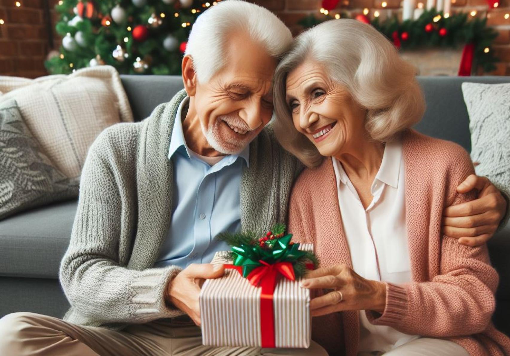 Imagen de dos abuelos en Navidades.