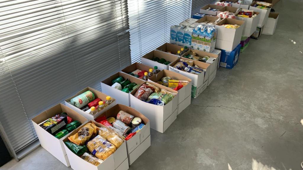 Cajas de alimentos recogidos por la Universidad de Alicante.