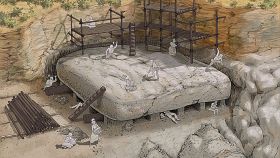 Recreación sobre la construcción del dolmen de Menga.