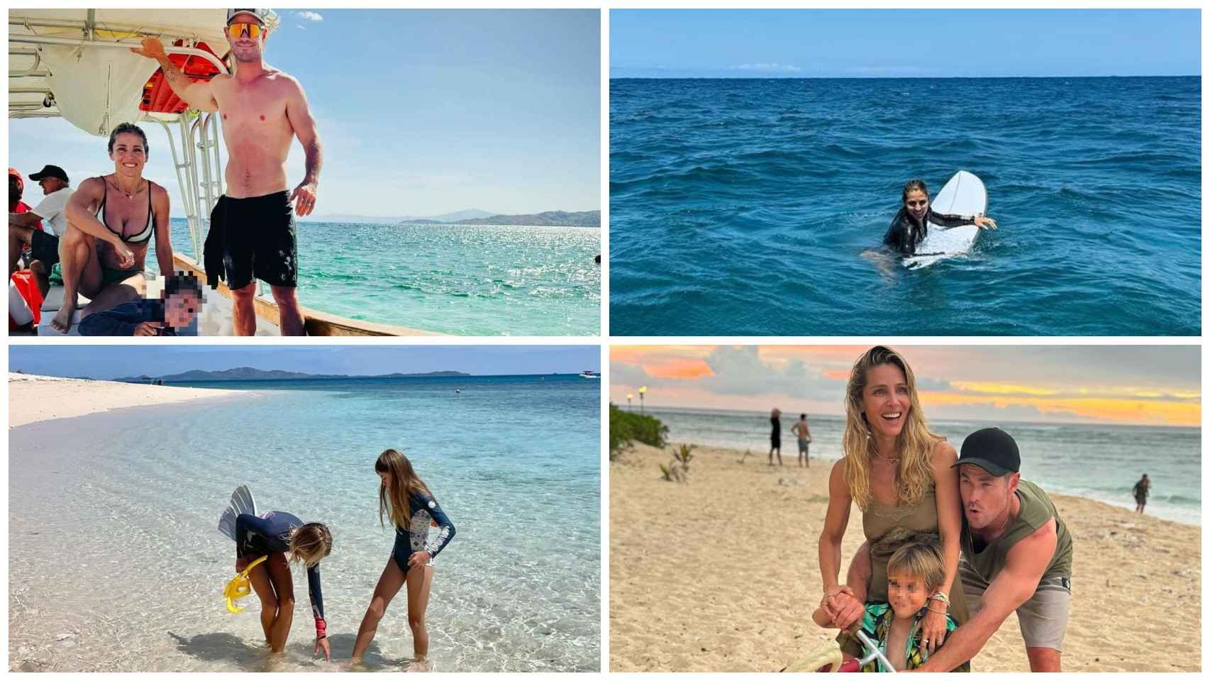 Chris Hemsworth, Elsa Pataky y sus hijos durante las vacaciones.