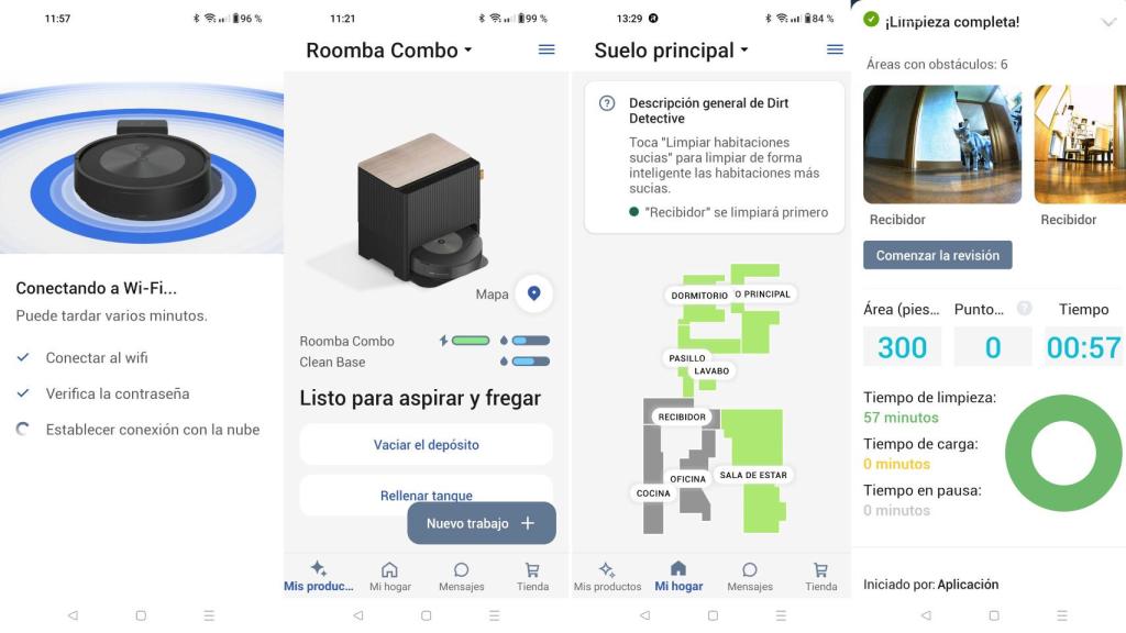 Pantallazos de la app de iRobot