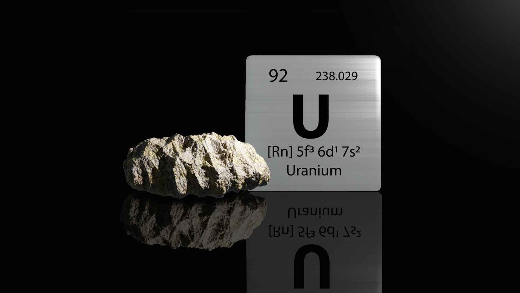 Uranio en forma de roca y su símbolo químico