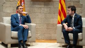 Pedro Sánchez y Pere Aragonès, reunidos en el Palau de la Generalitat.