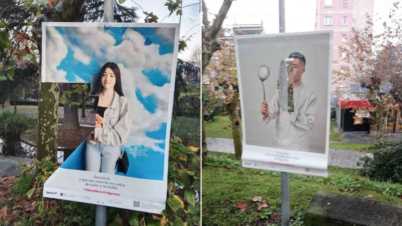 Fotografías vandalizadas en el campus de Ourense.