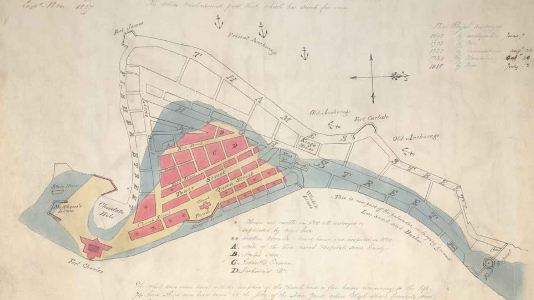 Plano del puerto de Porta Royal antes del terremoto.