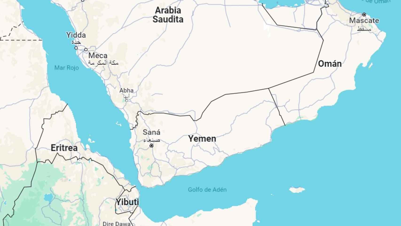 Mapa de la zona con el estrecho de Bab el-Mandem entre el Mar Rojo y el Golfo de Adén