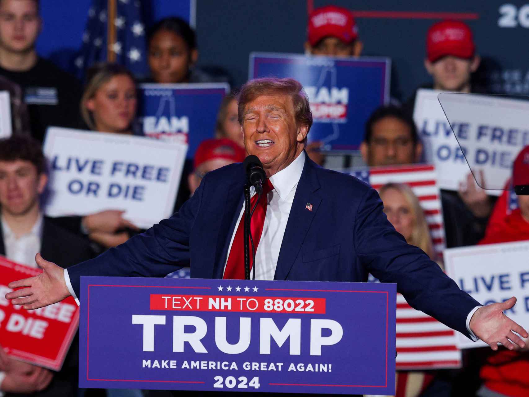 Donald Trump, durante el mitin de New Hampshire.