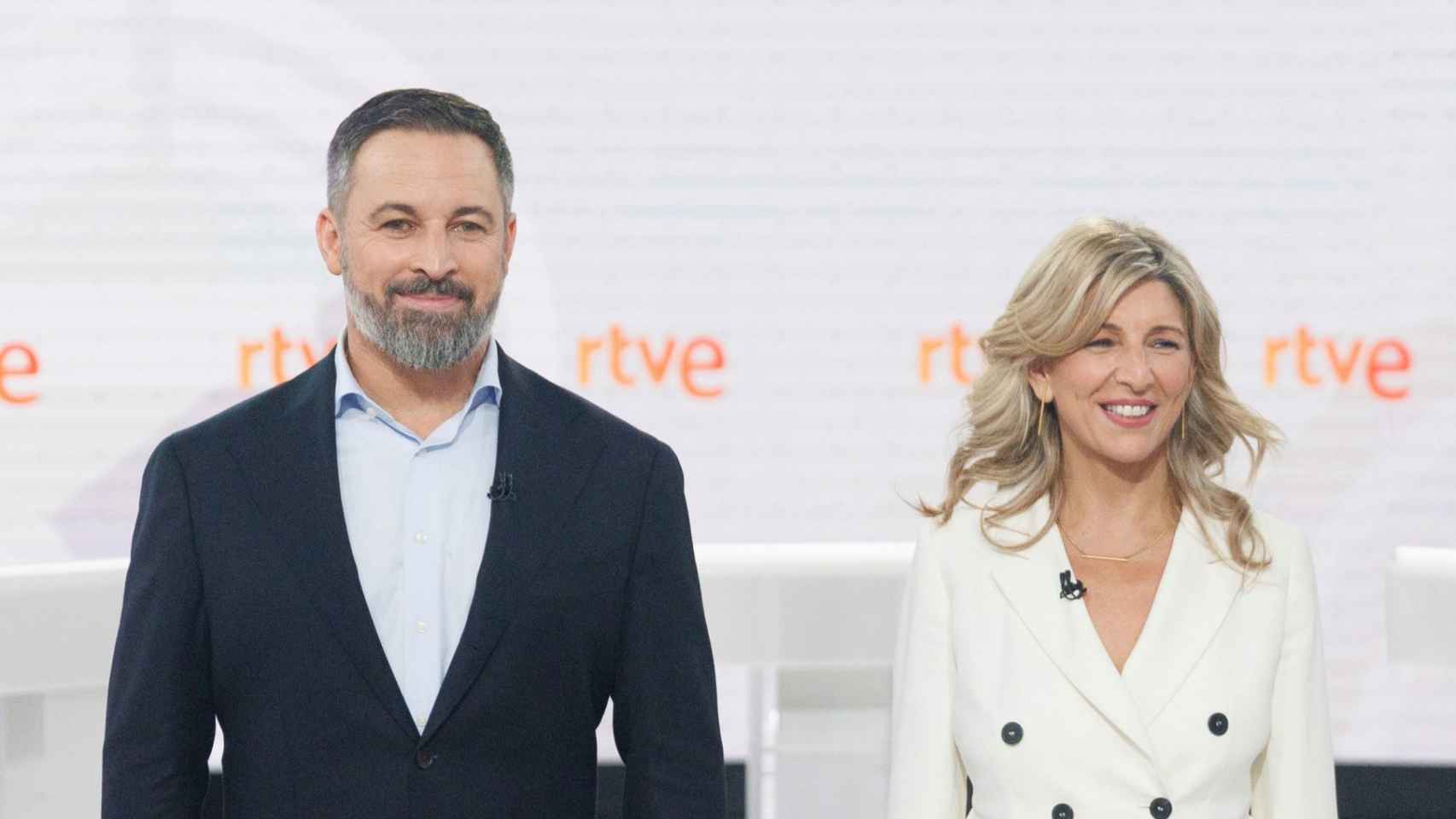 Santiago Abascal y Yolanda Díaz durante el debate electoral celebrado en RTVE, el pasado 19 de julio.