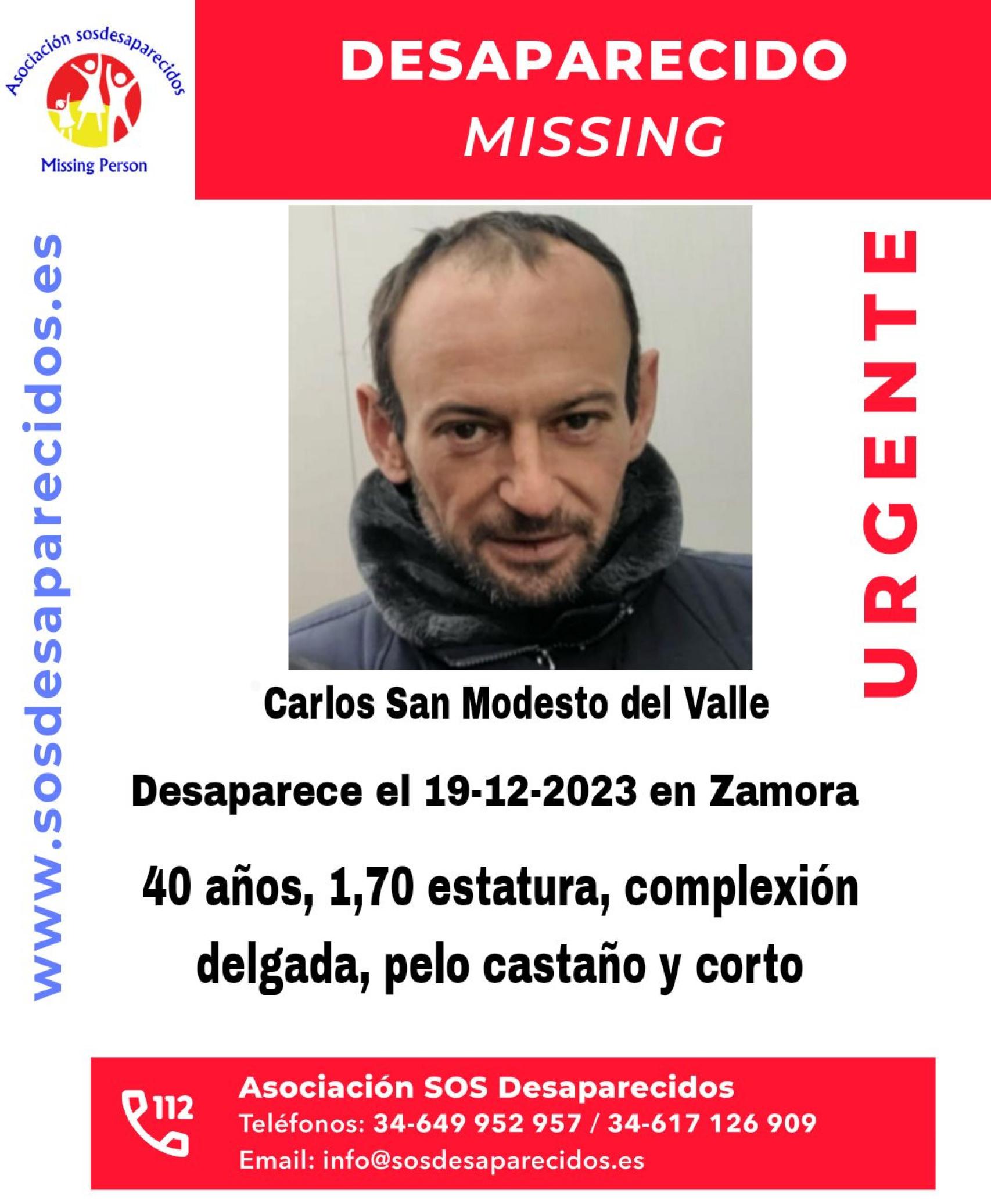 Cartel de desaparición de Carlos San Modesto del Valle