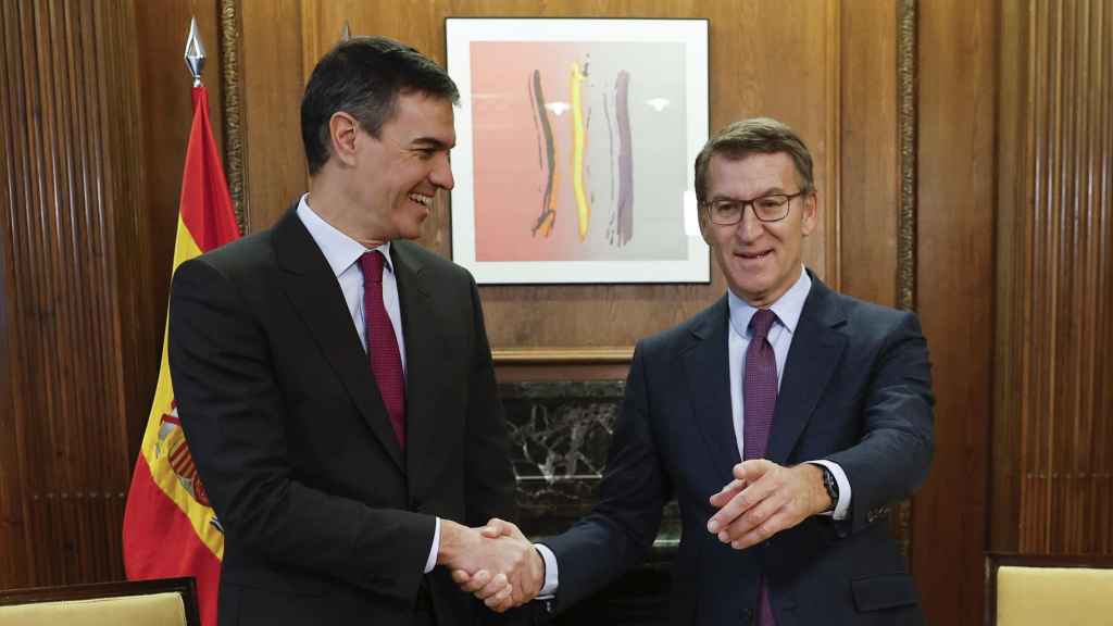 Pedro Sánchez y Alberto Núñez Feijóo, reunidos este viernes en el Congreso.