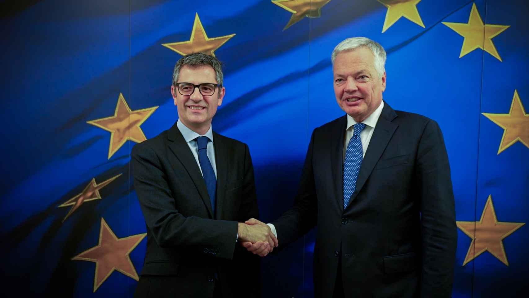 El ministro de Justicia, Félix Bolaños, junto al comisario Didier Reynders, en Bruselas.