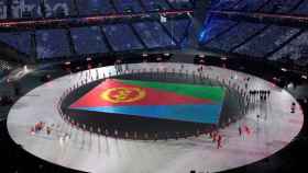 La bandera de Eritrea en los Juegos Olímpicos de invierno.
