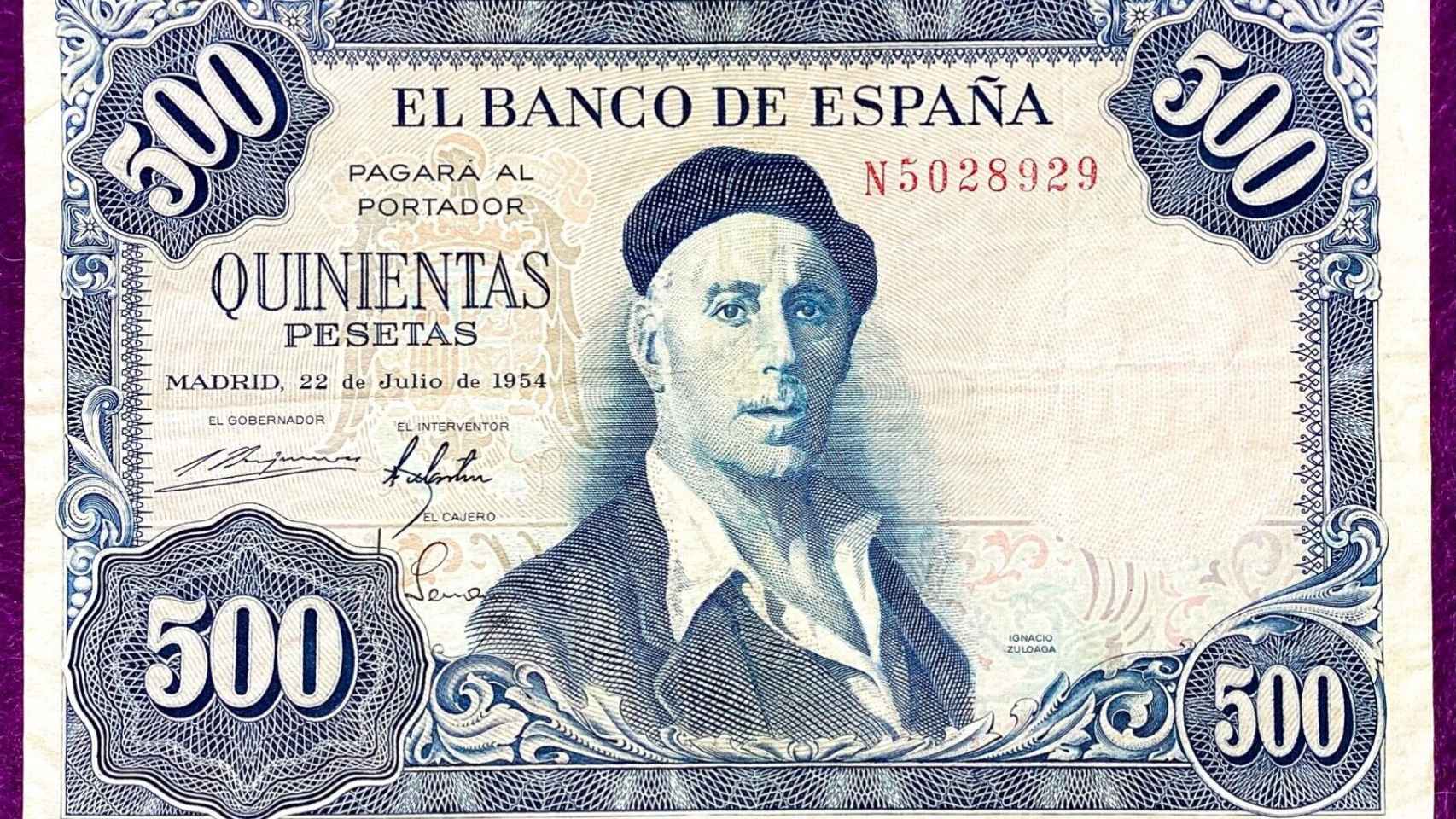 Billete de 500 pesetas de Zuloaga.