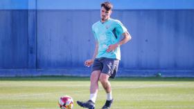 Diego Murillo durante un entrenamiento con el Málaga CF.