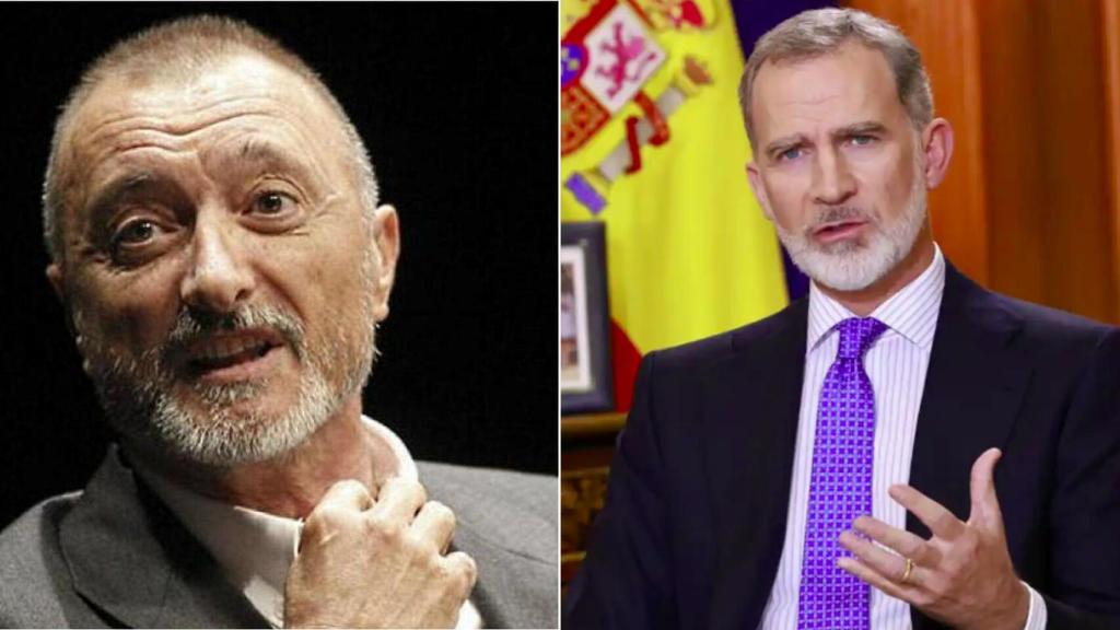 Imagen de archivo de Pérez-Reverte y del rey en su discurso de este año.