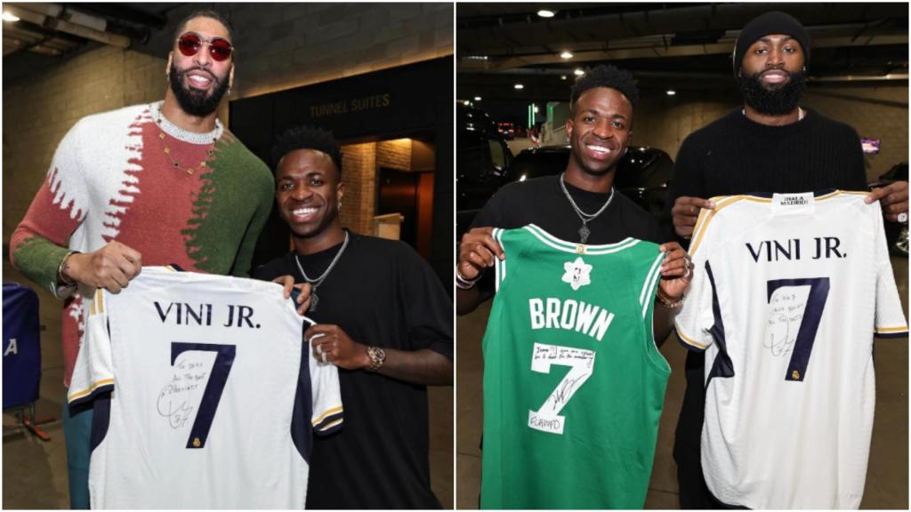 Vinicius, con Anthony Davis y Jaylen Brown