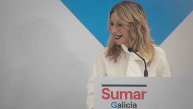 La líder de Sumar, Yolanda Díaz, interviene durante la presentación de la candidatura de Sumar Galicia para la Presidencia de la Xunta, en el Hotel Porta do Camiño, a 27 de diciembre de 2023,