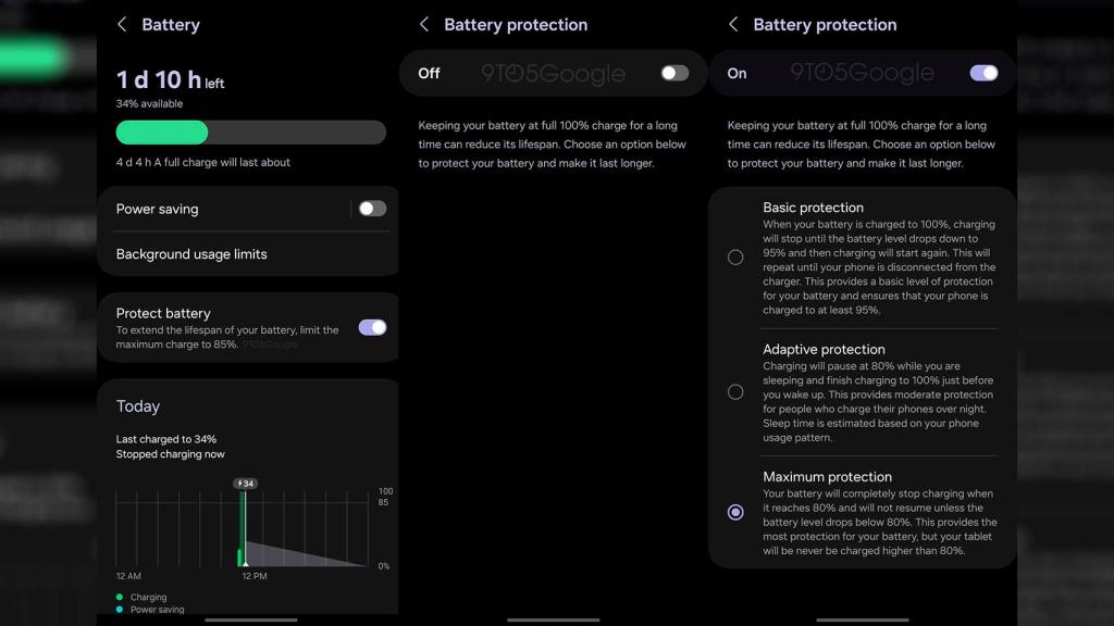 Imagen de la nueva opción Battery Protection de Samsung