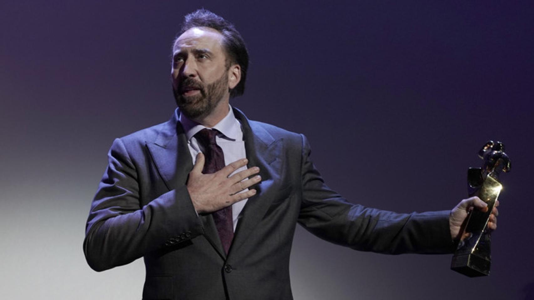Nicolas Cage recibiendo el premio de honor en el Festival de Sitges 2018