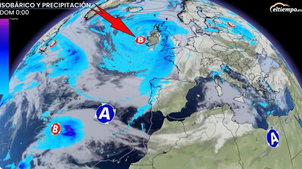 La borrasca que se aproxima a las islas británicas por Nochevieja. ElTiempo.es.