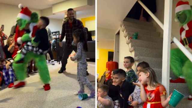 Capturas del vídeo de la visita del 'Grinch' en la fiesta infantil que se ha hecho viral.