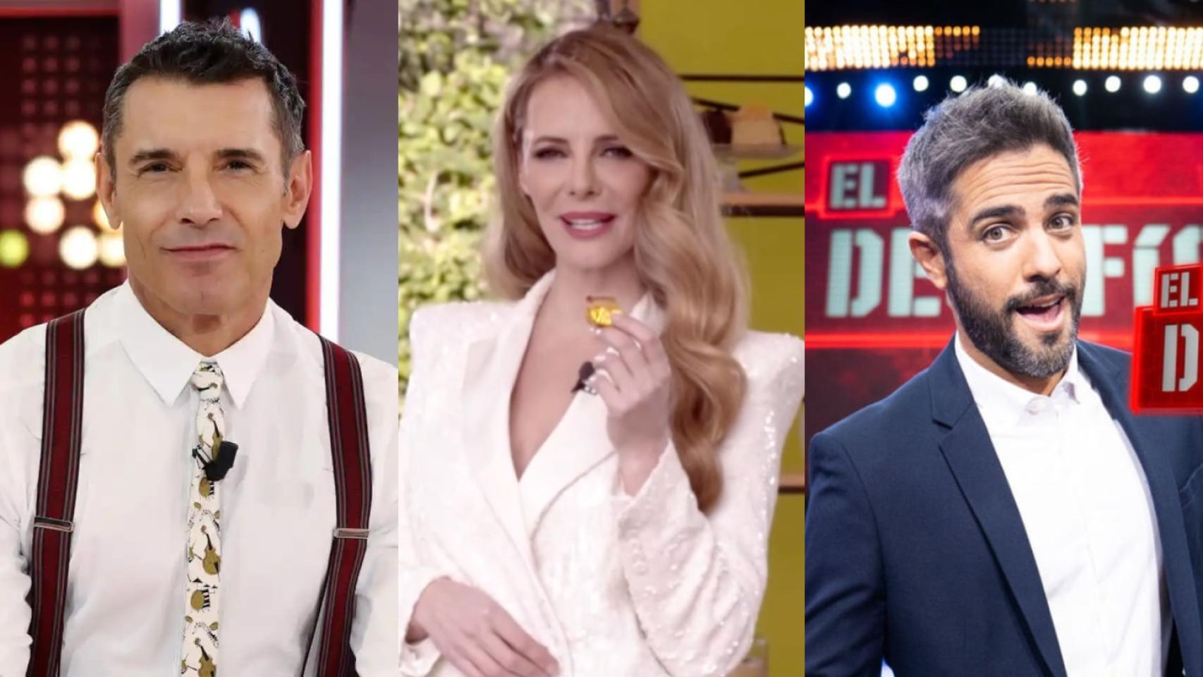 Jesús Vázquez, Paula Vázquez y Roberto Leal en 'Allá tú', 'Bake Off: Famosos al horno' y 'El desafío'.