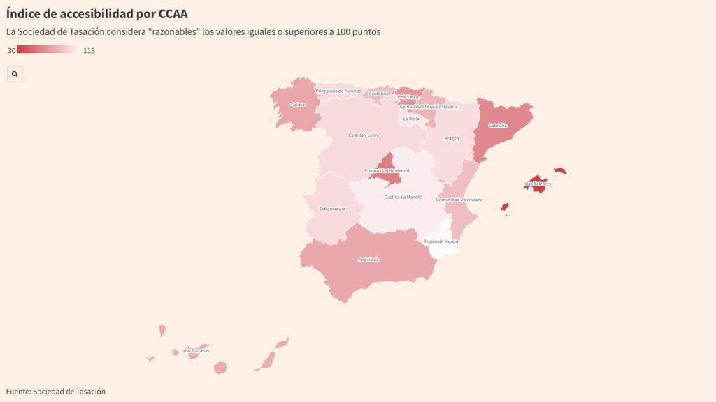 Índice de accesibilidad por CCAA