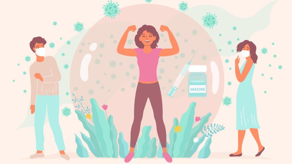 Ilustración del la fuerza de las mujeres y el sistema inmunitario.
